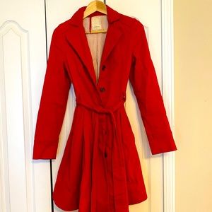 Red Anthropologie Corset Pea Coat